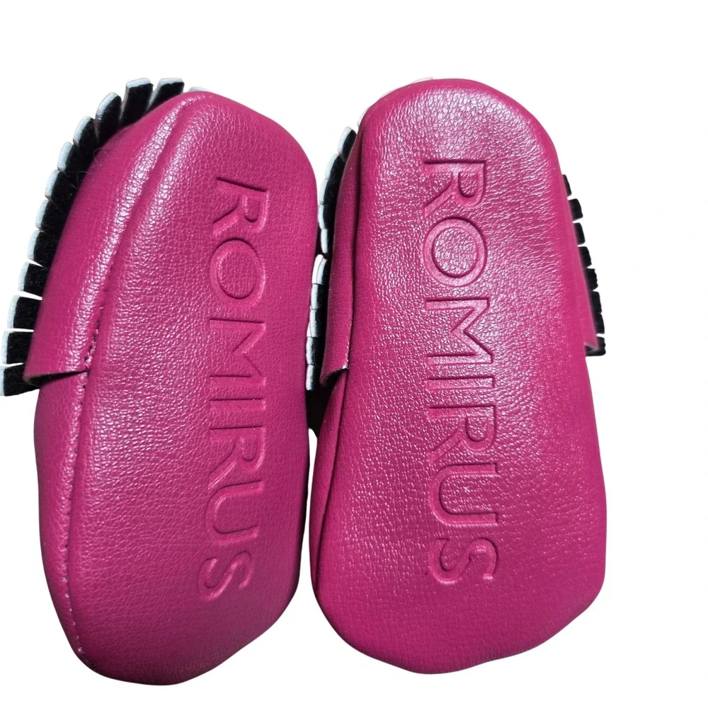 Romirus Baby‎ Moccasins Toddler Shoes Fuchsia Pink Magenta Fringe Size 1 Kidcore